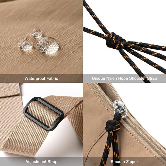 Nylon Crescent Crossbody Bag Compact Water-Resistant Travel Purse - Picture 6 of 7